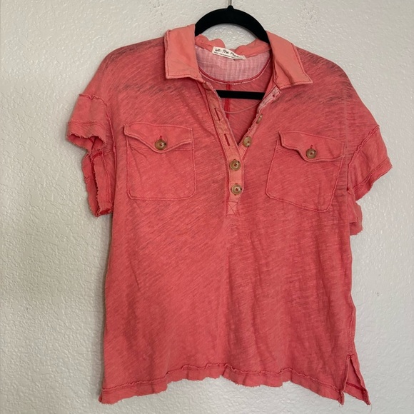 We the Free Free People Pink Graceland Linen Blend Tee Shirt Small - Picture 2 of 9